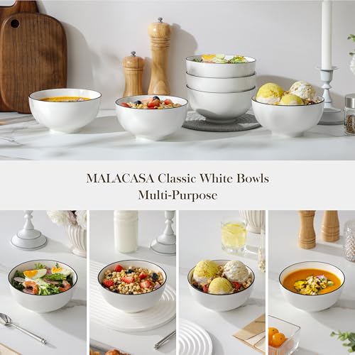 26 Oz Ceramic Cereal Bowls Set of 6 (White-Black Rim / 26OZ (6PCS ))