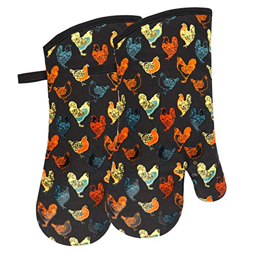 Oven Mitts 1 Pair (Rooster, Black Mittens)