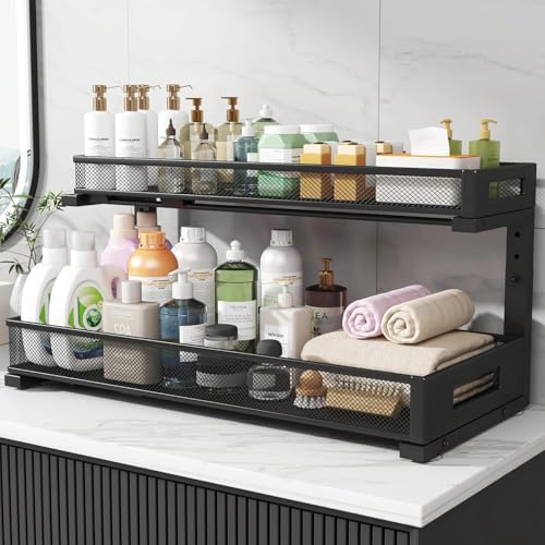 2 Pack 20.47IN Depth Under Sink Storage Organizer (Black / 2 Pack-20.47"Dx11.4"-16.14"H)