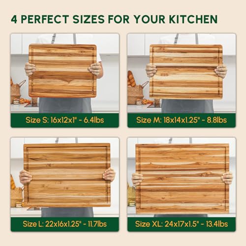 Large Teak Wood Cutting Board with Juice Groove (22"L x 16"W)