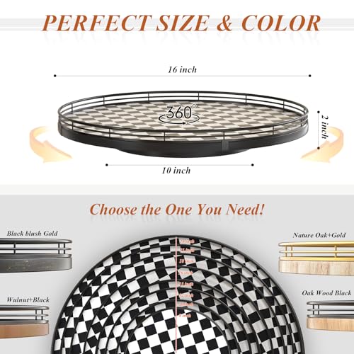 16 Inch Black and White Checkerboard Lazy Susan Decorative Tray (Black & White / 16 inches)