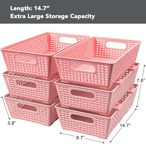 Stackable Woven Plastic Basket (Pink)