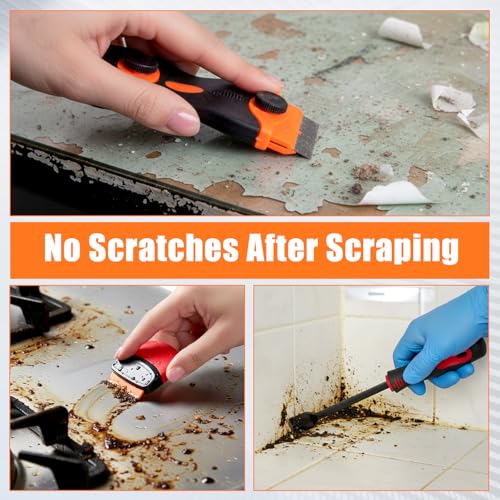 12 Pcs Floor Scraper Tool Set 52" Long Handle Metal Razor (Bright)