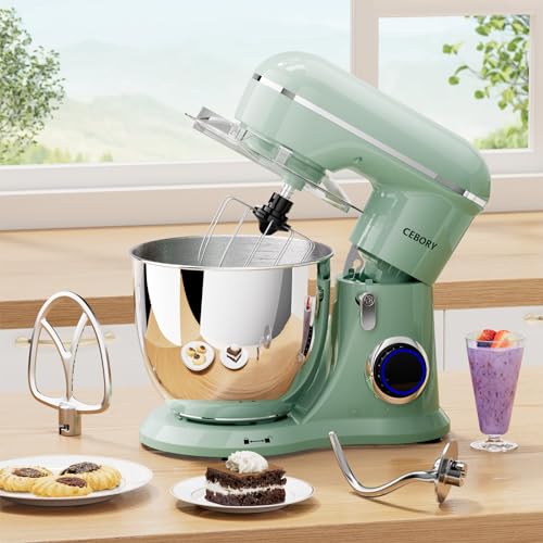 3-IN-1 Electric Stand Mixer, 6.5QT Bowl 660W 10-Speed Kitchen Mixer, Household Food Mixers include Dough Hook, Beater and Whisk, Bread Cake Mixer for Baking and Most Home Cooks, Agave Green (Agave Green)