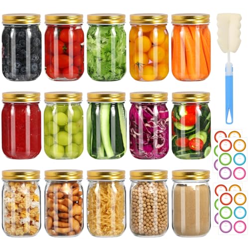 Glass Mason Jars 16 oz (Gold Lids-16oz)