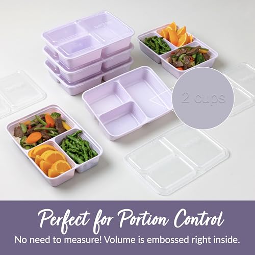Prep 3 Compartment Meal Prep Containers with Lids (Lilac)