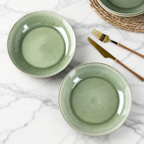 8.5’’ Ceramic Pasta Bowls Set of 6 (Set of 6 / Olive Green)