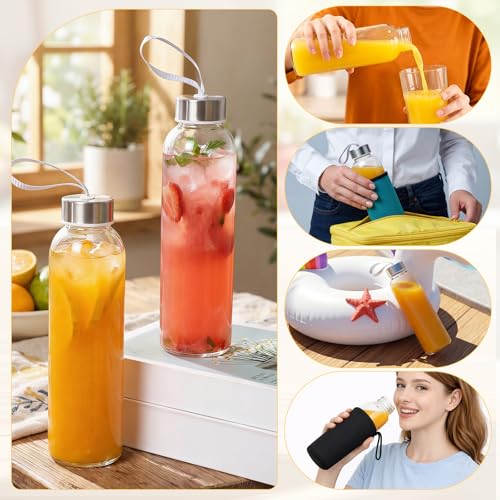 12 Pack Glass Water Bottles with Sleeves (Stylish / Multicolored)