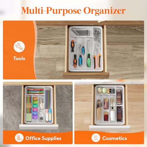 Silverware Drawer Organizer Tray (White / 9.5 x 13.4 inch (5 Slots))
