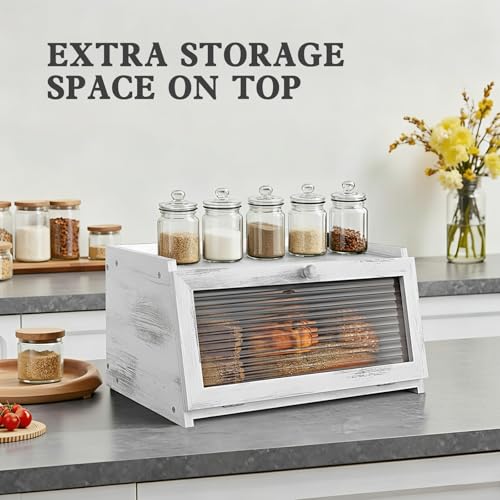 Bread Box for Kitchen Countertop (Distressed White / 1‑tier)