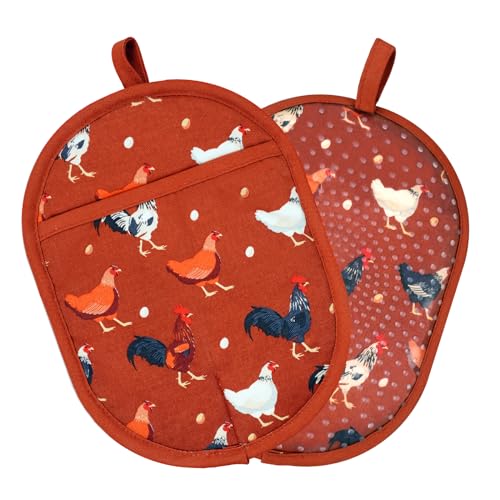 Pot Holders with Transparent Clear Silicone Shell and Nice Rooster Flower (Potholders / Rooster Flower)