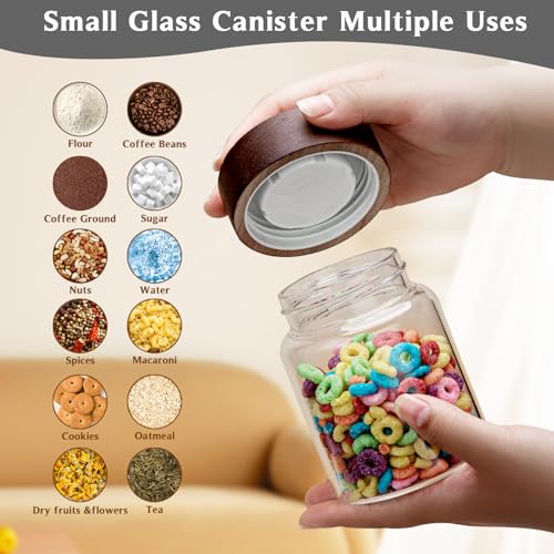 10 oz Small Glass Jars with Top Screw Lid Round Herb Coffee Bean Ground Storage Canister Clear Glass Food Container for Pantry Sugar Tea Coffee Bean Spice Nuts Cookies Bath Salts (2×300ml(10oz))