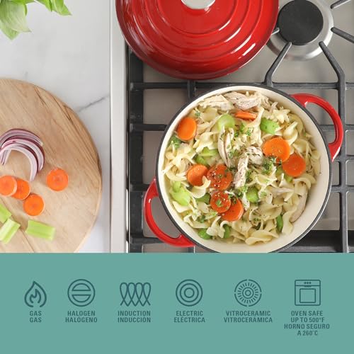 Addlestone 2.65 Quart Round Enamel Cast Iron Dutch Oven Pot With Lid & Dual Handles (2.65-Quart / Gradient Red)