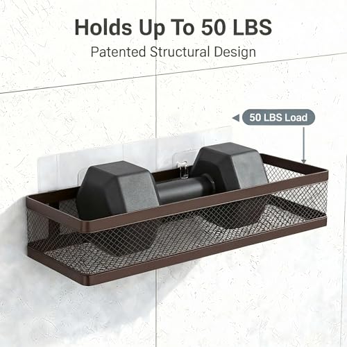 5-in-1 16.5" Extra Long Slim Wall Mount Wrapped Mesh Kitchen Organizer & Shower Caddy Kit, with Paper Towel Holder, Utensil Holder, Soap Dish, Holds 50LBS - Vintage Bronze, Netting (Vintage Bronze / 5-in-1 Full Mesh (16.5" Extra Long))