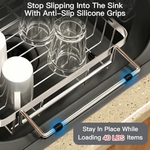 Expandable Dish Drying Rack Over Sink with Extra Drying Mat (Silver / For 13"-30" W Sink with Mat)