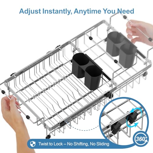 Dish Drying Rack Over the Sink (Silver / For 14"-30"W Sinks | 12.8"W Rack)