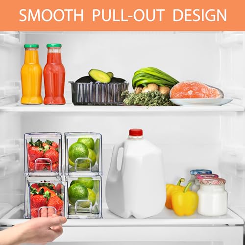 Clear Storage Drawers for Refrigerator with Handles (4 Pack / Small)