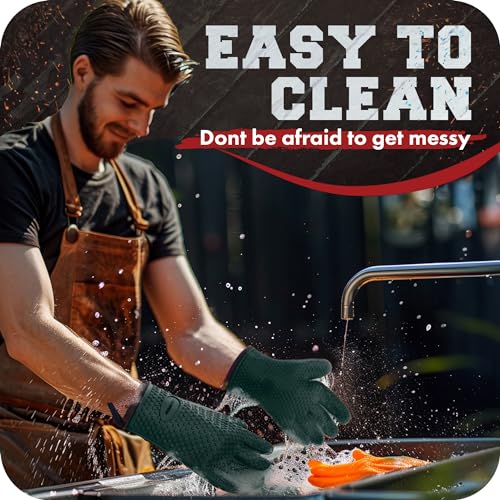 XL Silicone Smoker BBQ Gloves (Dark Green / X-Large)