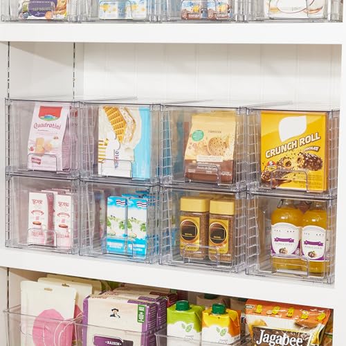 4 Pack Stackable Clear Pantry Storage Drawers (2Pack 7"H)