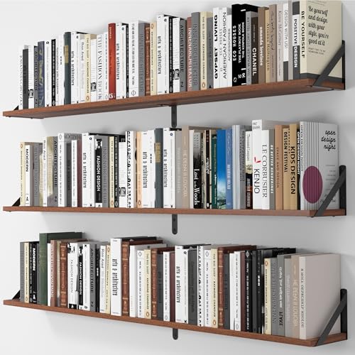 48 Inch Large Wall Bookshelves Set of 3 (Walnut / 47.24"W x 5.9"D x 5.4"H,Set of 3)