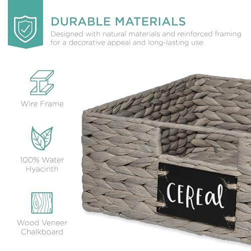 Set of 4 13x12in Water Hyacinth Pantry Baskets (13x12x5in / Gray)
