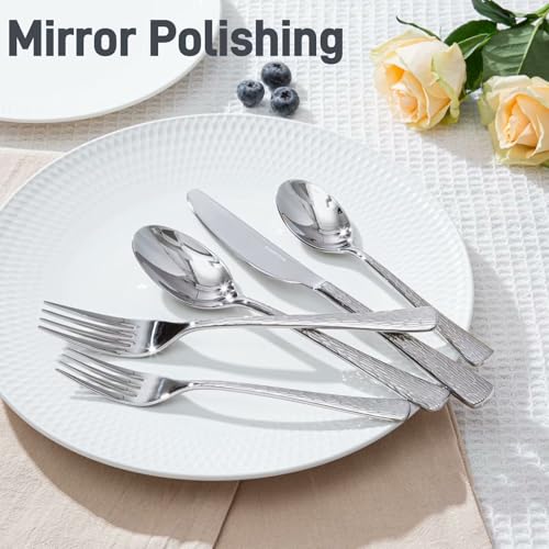 65 Pcs 18 10 Steel Silverware Set with Serving Utensils (65-Piece / Silver)