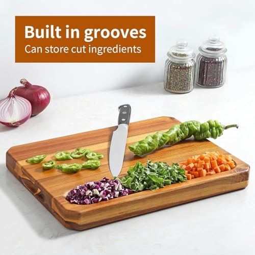 Large wood Cutting Board for Kitchen with Juice Handles (Stripes)