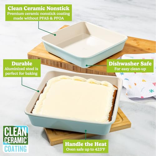 Clean Ceramic Square Cake Pans Set (9-Inch Square / Aqua)