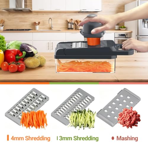 15-in-1 Vegetable Chopper 10 Blades, Veggie Cutter with Handle, Grey (Gray / 10 blades)