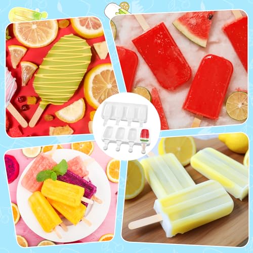 2 Set Silicone Popsicle Molds 4 Cavities Ice Cream Oval Cake Molds with 100 Sticks (2 Set / White)