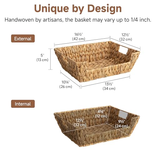 Pantry Baskets for Organizing (Natural(Water Hyacinth) / 16 ½"L x 12 ½"W x 5"H)