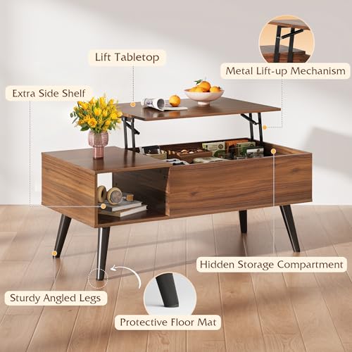 Lift Top Coffee Table with Hidden Storage (Aged Walnut / 39")