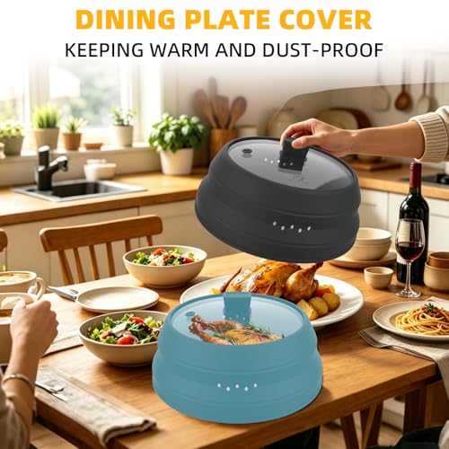 Tall Microwave Splatter Cover Glass Cover Guard Lid 5.8 inch Height with Collapsible Silicone for Food Pot Plate 8.5 inch Black (BLACK / 8.5 inch)