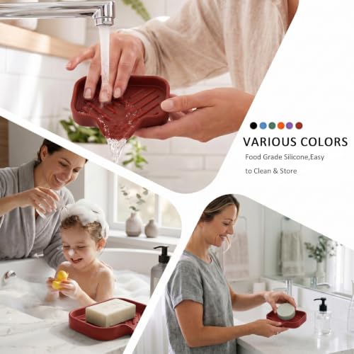 Silicone Soap Dish with Drain Spout (Red / S(4.9"×3.2"))