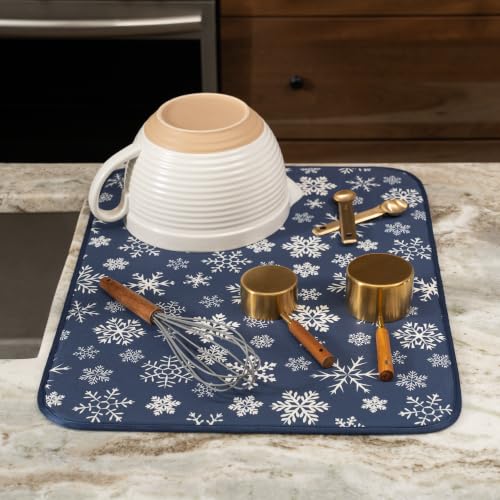 Dish Drying Mat (Blue Snowflakes / 18" x 24")