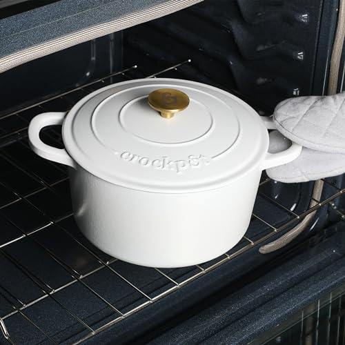 Artisan 5 Quart Round Dutch Oven (Matte Linen White w/ Gold Knob / 5-Quart)