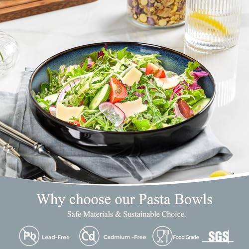 8.5" Ceramic Pasta Bowls Set of 4 (Set of 4 / Blue White)