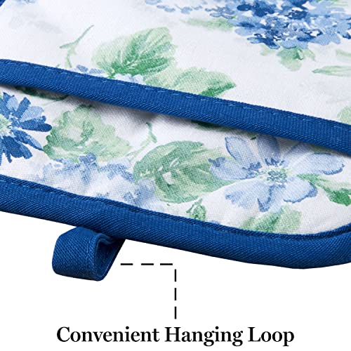Amber Floral Oven Mitt & Pot Holder Set 2 (Blue)