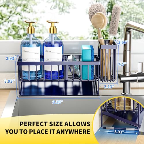 Navy Blue Sink Caddy Organzier with High Brush Holder (Navy Blue / 9.25 inches)
