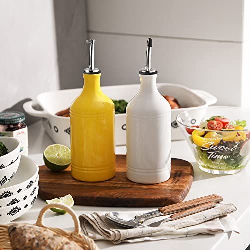 Sweejar Ceramic Olive Oil Dispenser Bottle (15.5 oz, Set of 1 / Yellow)