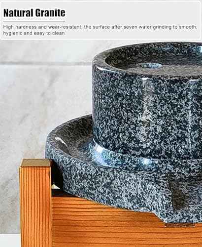 Natural Granite Stone Grinder - Hand Mill for Wheat, Nutmeg, and Beans - Versatile Dry & Wet Pulverizer with Wooden e - tial Classic Kitchen Tool