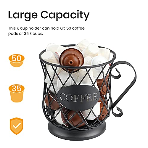 K Cup Holder Coffee Pod Holders for 35 Kcups Keurig Storage Organizer Coffee Bar Accessories for Counter (Matte Black / Medium for 35 kcups)
