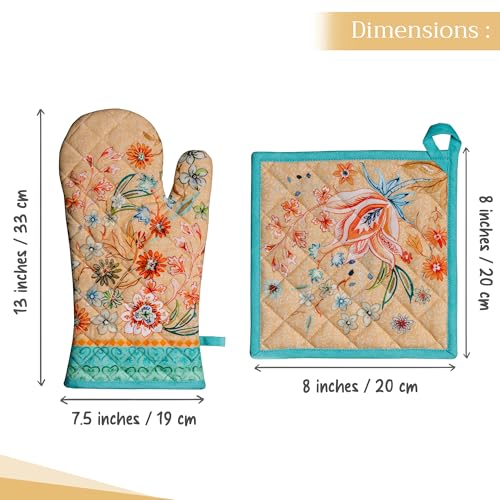 100% Cotton Oven Mitt & Pot Holder Set (041 - Luxury Loft - Peach / 7.5" x 13" & 8" x 8" (Oven Mitt & Pot Holder))