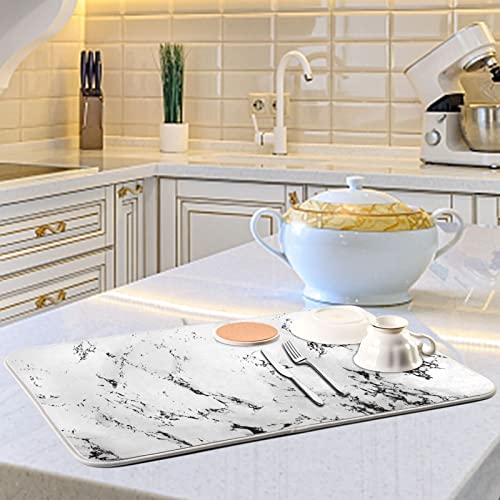 Super Absorbent Dish Drying Mat (White Marble / 18" x 24")
