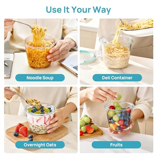 5 Pack 3 Cup Glass Soup Container Set with Airtight Lids (Green / 24oz-Round)