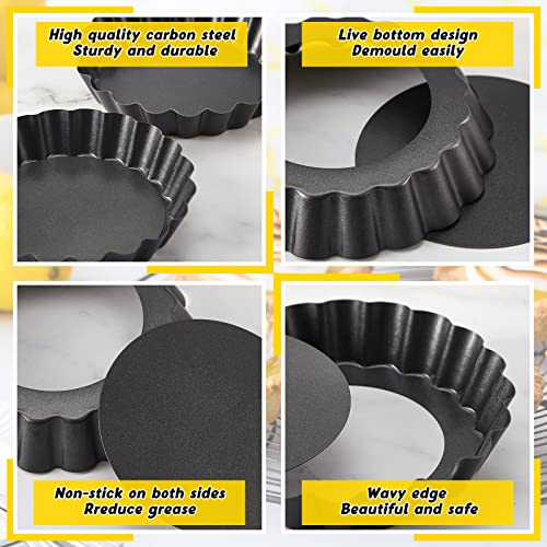 16 Pcs Mini Tart Pans for Baking (5 Inch / Black Round)