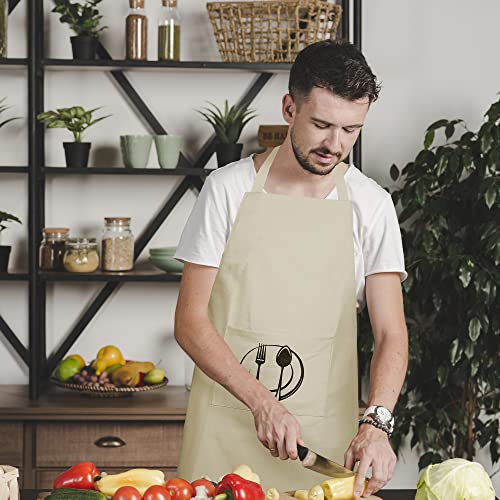 Unisex Cotton Apron With Printed Pocket Beige 24x36 (Ivory)