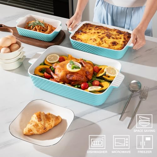 Sweejar Ceramic Baking Dish Set (Turquoise / Set of 3)