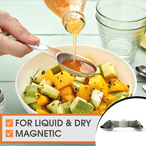 Stainless Steel 8 Magnetic Measuring Spoons for Kitchen (White / 1-Pack)