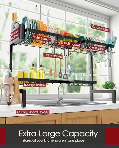 Over The Sink Dish Drying Rack (Black / Max - 5 Baskets)